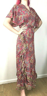 Festival Stall LTD Boho festival Clothing Wrap Dress boho hippy Festival SILK Dusky PINK party wedding outfit One Sz 8 - 14