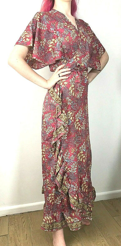 Festival Stall LTD Boho festival Clothing Wrap Dress boho hippy Festival SILK Dusky PINK party wedding outfit One Sz 8 - 14