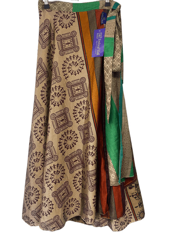 Festival Stall LTD Boho festival Clothing Wrap Skirt long maxi reversible Boho hippy Festival sari silk vintage UK 8 - 18