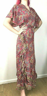 Festival Stall LTD Boho festival Clothing Wrap Dress boho hippy Festival SILK Dusky PINK party wedding outfit One Sz 8 - 14