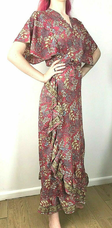 Festival Stall LTD Boho festival Clothing Wrap Dress boho hippy Festival SILK Dusky PINK party wedding outfit One Sz 8 - 14