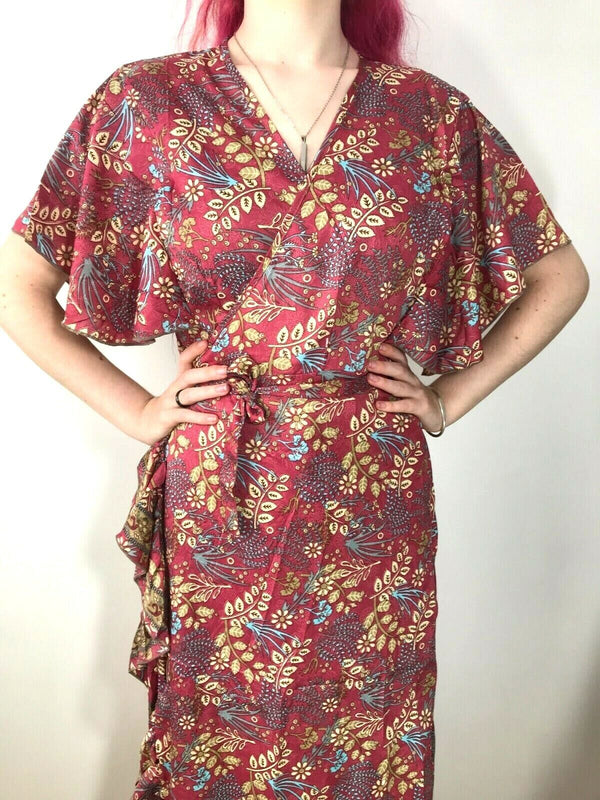 Festival Stall LTD Boho festival Clothing Wrap Dress boho hippy Festival SILK Dusky PINK party wedding outfit One Sz 8 - 14