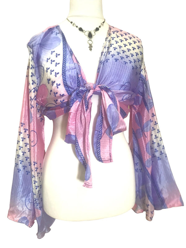 Festival Stall LTD Boho festival Clothing Wrap Blouse Top Boho hippy festival retro silk bell sleeve kimono UK 8 10 12 14
