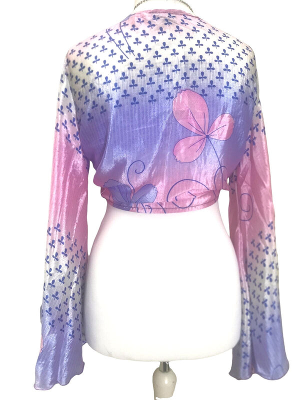 Festival Stall LTD Boho festival Clothing Wrap Blouse Top Boho hippy festival retro silk bell sleeve kimono UK 8 10 12 14