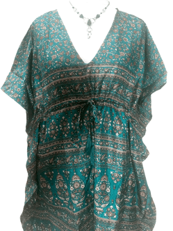 Festival Stall LTD Boho festival Clothing Kaftan FESTIVAL Tunic Dress Top blouse Boho hippy Sari Silk Cover up UK 8 - 18