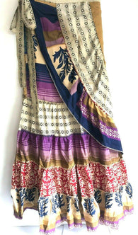 Festival Stall LTD Boho festival Clothing Wrap long frilled maxi skirt Boho hippy gypsy festival sari silk one size 8 - 18