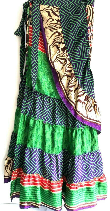 Festival Stall LTD Boho festival Clothing Wrap SKIRT long Frilled Maxi Boho hippy gypsy Festival Sari Silk One Size 8 - 18