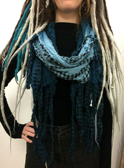 Festival Stall LTD Boho festival Clothing Scarf wrap Boho hippy goth BLUE dip dye long tassel LETTUCE OF LONDON gift