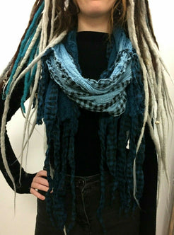 Festival Stall LTD Boho festival Clothing Scarf wrap Boho hippy goth BLUE dip dye long tassel LETTUCE OF LONDON gift