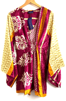 Festival Stall LTD Boho festival Clothing BLOUSE tunic top Boho Hippy Sari Silk RED retro KAFTAN cover up ONE SIZE 8 - 18