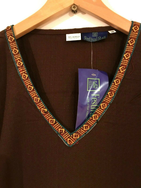 Long Tunic Top Boho Hippie Festival Winter Warm tassel long sleeve BROWN S M L