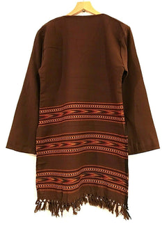 Long Tunic Top Boho Hippie Festival Winter Warm tassel long sleeve BROWN S M L