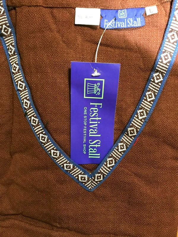 Long Tunic Top Boho Hippie Festival Winter Warm tassel long sleeve BROWN S M L