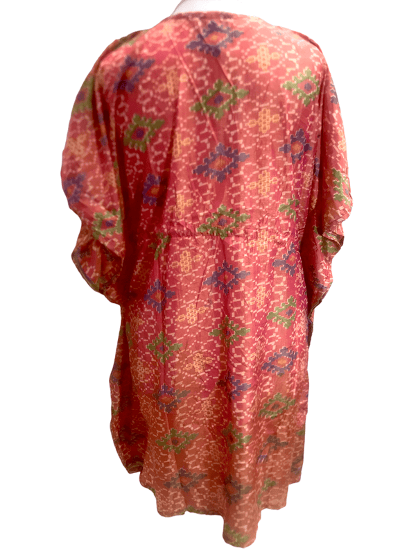 Festival Stall LTD Boho festival Clothing Tunic Kaftan Top short dress RED Boho hippy festival vintage Sari Silk UK 8 - 18