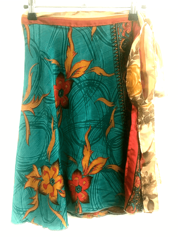 Festival Stall LTD Boho festival Clothing SHORT wrap SKIRT vintage SARI SILK reversible Pixie Boho Hippy Festival UK 8 - 18