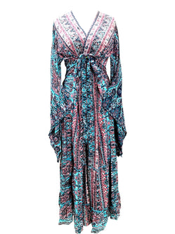 Festival Stall LTD Boho festival Clothing Boho hippy blue silk kimono wrap beach cover up kaftan dress uk 8 10 12 14 16 18