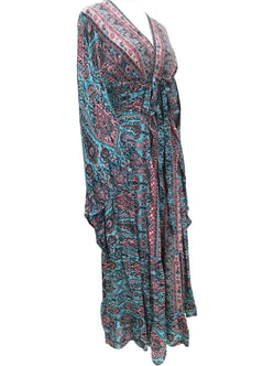 Festival Stall LTD Boho festival Clothing Boho hippy blue silk kimono wrap beach cover up kaftan dress uk 8 10 12 14 16 18