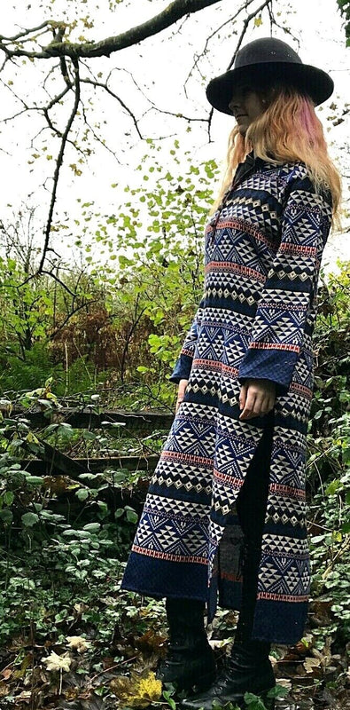 Boho Hippie Ethnic Indian Warm Kurta LONG Blue Dress Tunic UK 12 14 16 L XL