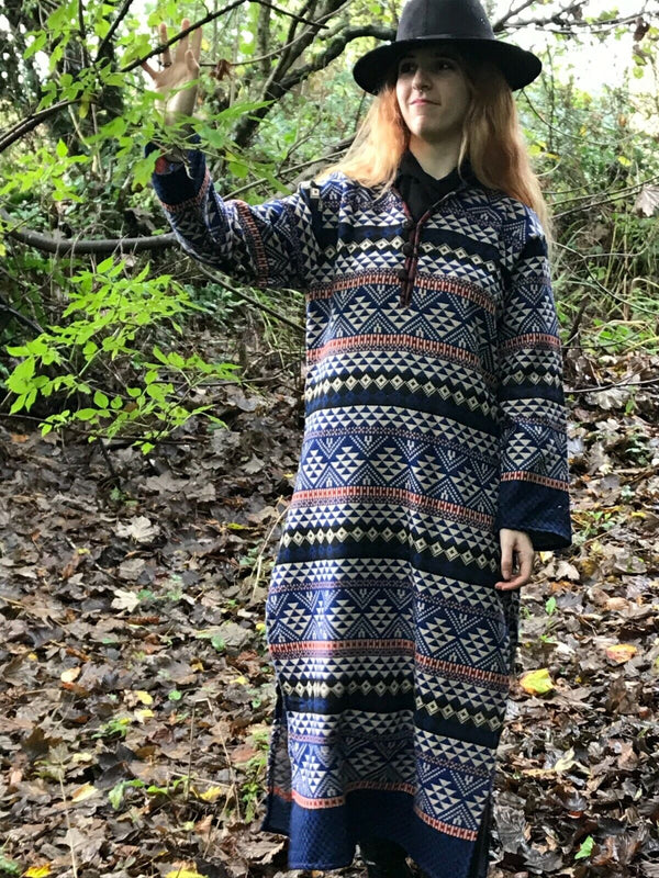 Boho Hippie Ethnic Indian Warm Kurta LONG Blue Dress Tunic UK 12 14 16 L XL