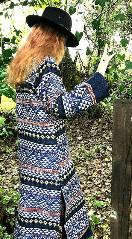 Boho Hippie Ethnic Indian Warm Kurta LONG Blue Dress Tunic UK 12 14 16 L XL