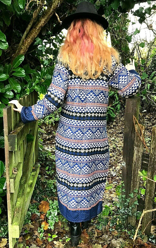 Boho Hippie Ethnic Indian Warm Kurta LONG Blue Dress Tunic UK 12 14 16 L XL