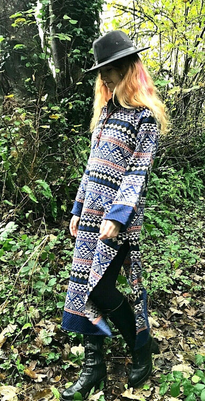 Boho Hippie Ethnic Indian Warm Kurta LONG Blue Dress Tunic UK 12 14 16 L XL