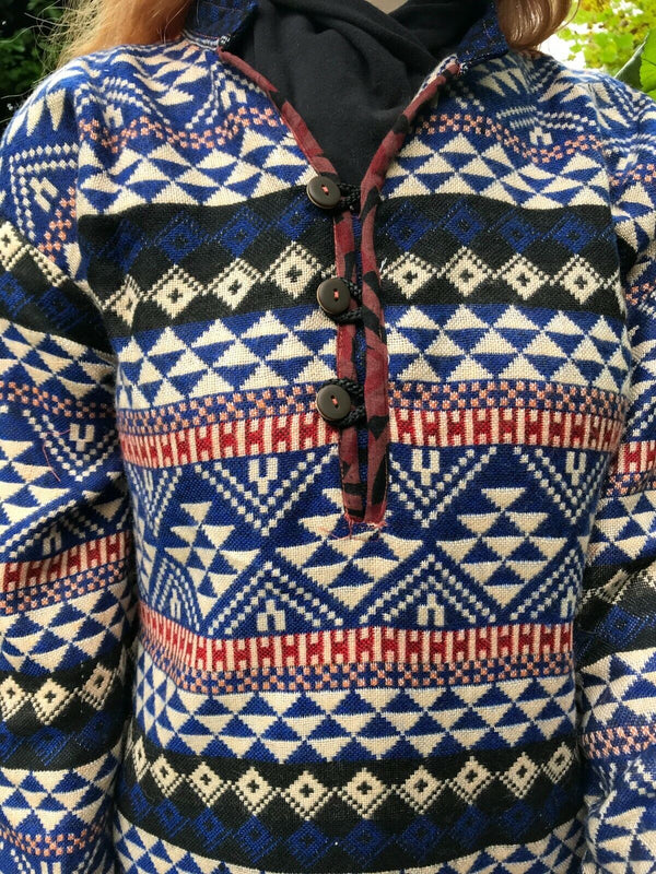 Boho Hippie Ethnic Indian Warm Kurta LONG Blue Dress Tunic UK 12 14 16 L XL