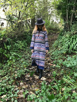 Boho Hippie Ethnic Indian Warm Kurta LONG Blue Dress Tunic UK 12 14 16 L XL