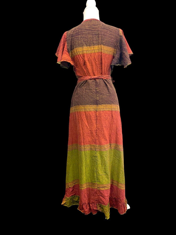 Festival Stall LTD Boho festival Clothing RUST GREEN WRAP Dress Boho hippy Festival Cotton Summer Sun Beach UK 8 - 14