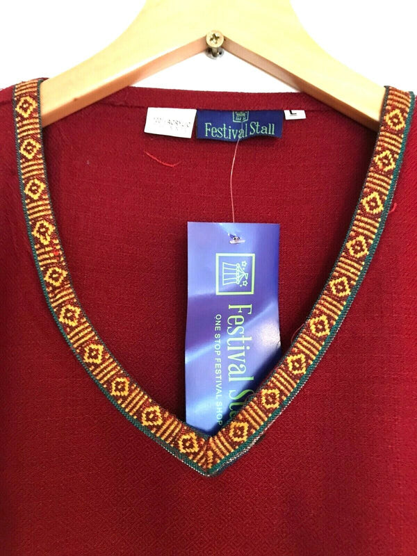 RED Tunic top Boho Hippie Festival Winter Warm tassel long sleeve BURGUNDY S M L