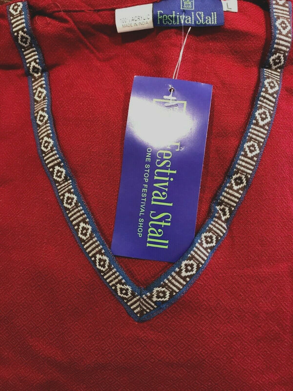 RED Tunic top Boho Hippie Festival Winter Warm tassel long sleeve BURGUNDY S M L