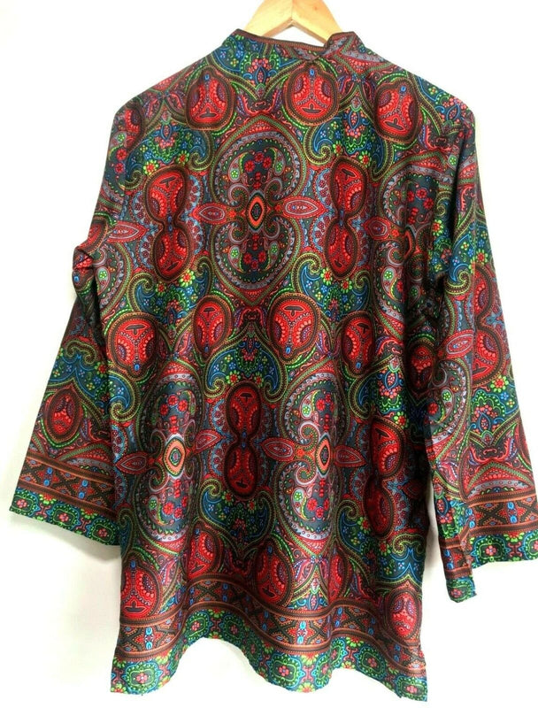 Festival Stall LTD Boho festival Clothing v - neck Tunic blouse Festival boho hippie retro ethnic print vintage Red green