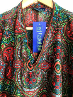 Festival Stall LTD Boho festival Clothing v - neck Tunic blouse Festival boho hippie retro ethnic print vintage Red green