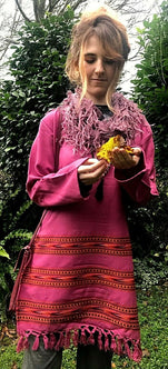 Festival Stall LTD Boho festival Clothing Tunic Top Boho Hippie Festival Winter Warm tassel long sleeve PINK long M L