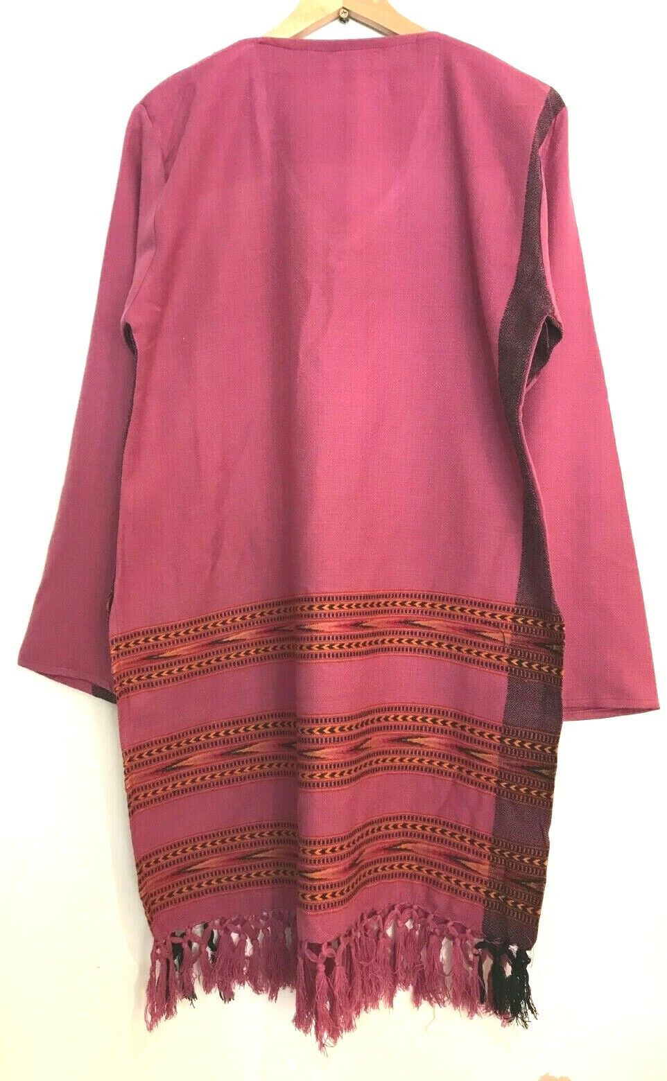 Festival Stall LTD Boho festival Clothing Tunic Top Boho Hippie Festival Winter Warm tassel long sleeve PINK long M L