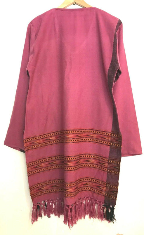 Festival Stall LTD Boho festival Clothing Tunic Top Boho Hippie Festival Winter Warm tassel long sleeve PINK long M L