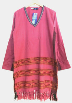 Festival Stall LTD Boho festival Clothing Tunic Top Boho Hippie Festival Winter Warm tassel long sleeve PINK long M L