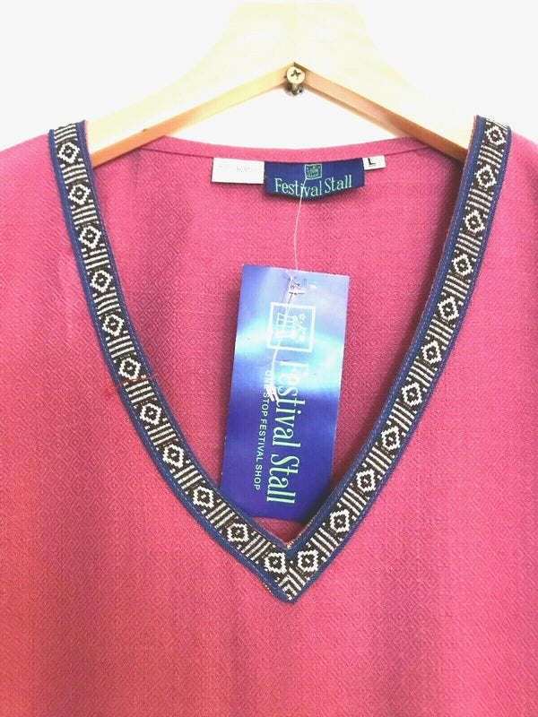 Festival Stall LTD Boho festival Clothing Tunic Top Boho Hippie Festival Winter Warm tassel long sleeve PINK long M L