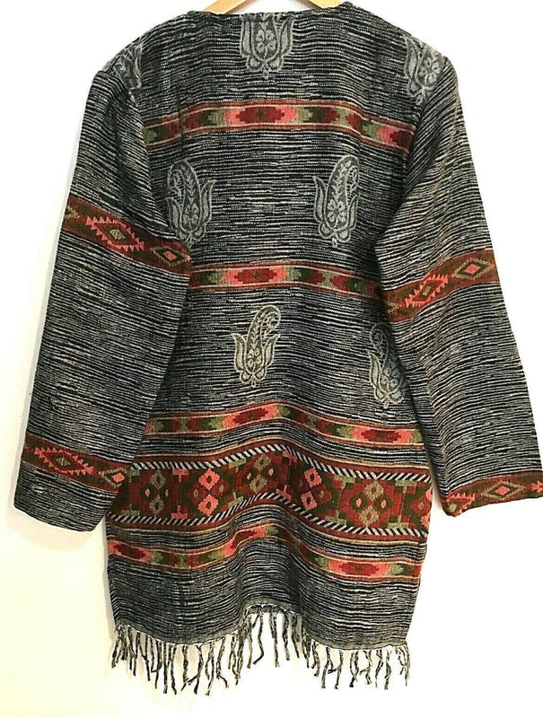 Festival Stall LTD Boho festival Clothing Boho hippie TUNIC grey winter warm tassel long sleeve blouse top 8 10 12 14