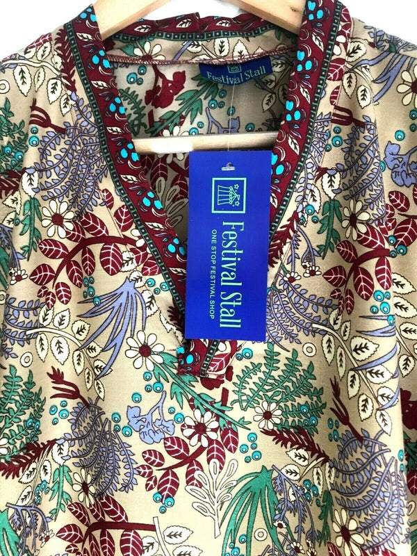 Festival Stall LTD Boho festival Clothing TUNIC TOP BLOUSE BOHO HIPPY Floral silk Indian Vintage retro UK 8 - 14