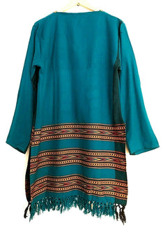 Festival Stall LTD Boho festival Clothing Tunic Turquoise BLUE Boho Hippie Festival Winter Warm tassel top long S M L
