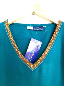 Festival Stall LTD Boho festival Clothing Tunic Turquoise BLUE Boho Hippie Festival Winter Warm tassel top long S M L