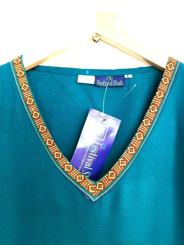 Festival Stall LTD Boho festival Clothing Tunic Turquoise BLUE Boho Hippie Festival Winter Warm tassel top long S M L