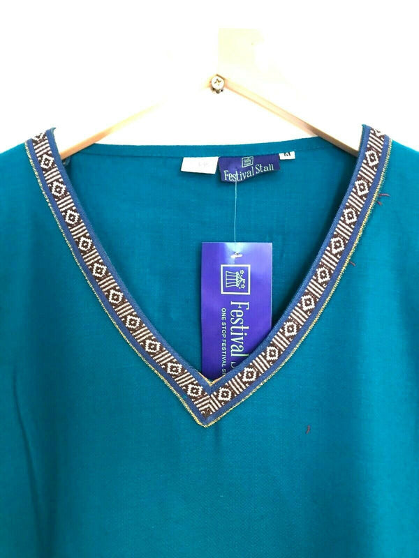 Festival Stall LTD Boho festival Clothing Tunic Turquoise BLUE Boho Hippie Festival Winter Warm tassel top long S M L