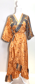 Festival Stall LTD Boho festival Clothing Vintage wrap DRESS boho UNIQUE handmade recycled INDIAN Sari Silk one size 8 - 14