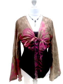 Festival Stall LTD Boho festival Clothing Blouse Top Kaftan Kimono Wrap Boho hippy festival retro SARI SILK vintage 8 - 14