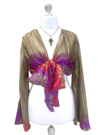 Festival Stall LTD Boho festival Clothing Blouse Top Kaftan Kimono Wrap Boho hippy festival retro SILK vintage 8 10 12 14