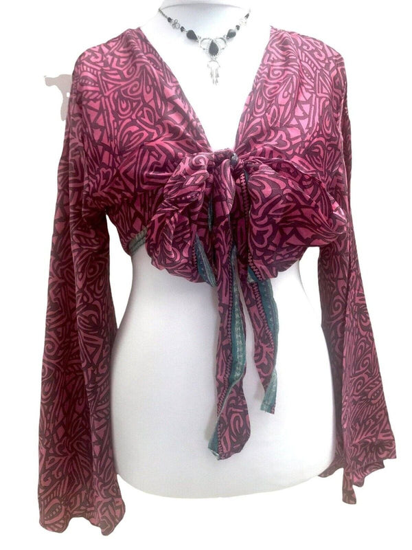 Festival Stall LTD Boho festival Clothing Blouse Top Kaftan Kimono Wrap Boho hippy festival retro SILK vintage 8 10 12 14