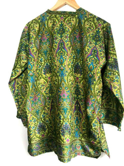 Festival Stall LTD Boho festival Clothing Tunic, Festival boho hippie, retro ethnic print, green & yellow, long sleeve,