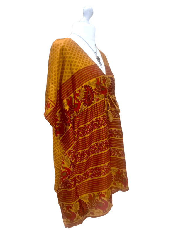 Festival Stall LTD Boho festival Clothing Tunic dress Kaftan Top Cover up Boho hippy festival Vintage Sari Silk retro 8 - 18